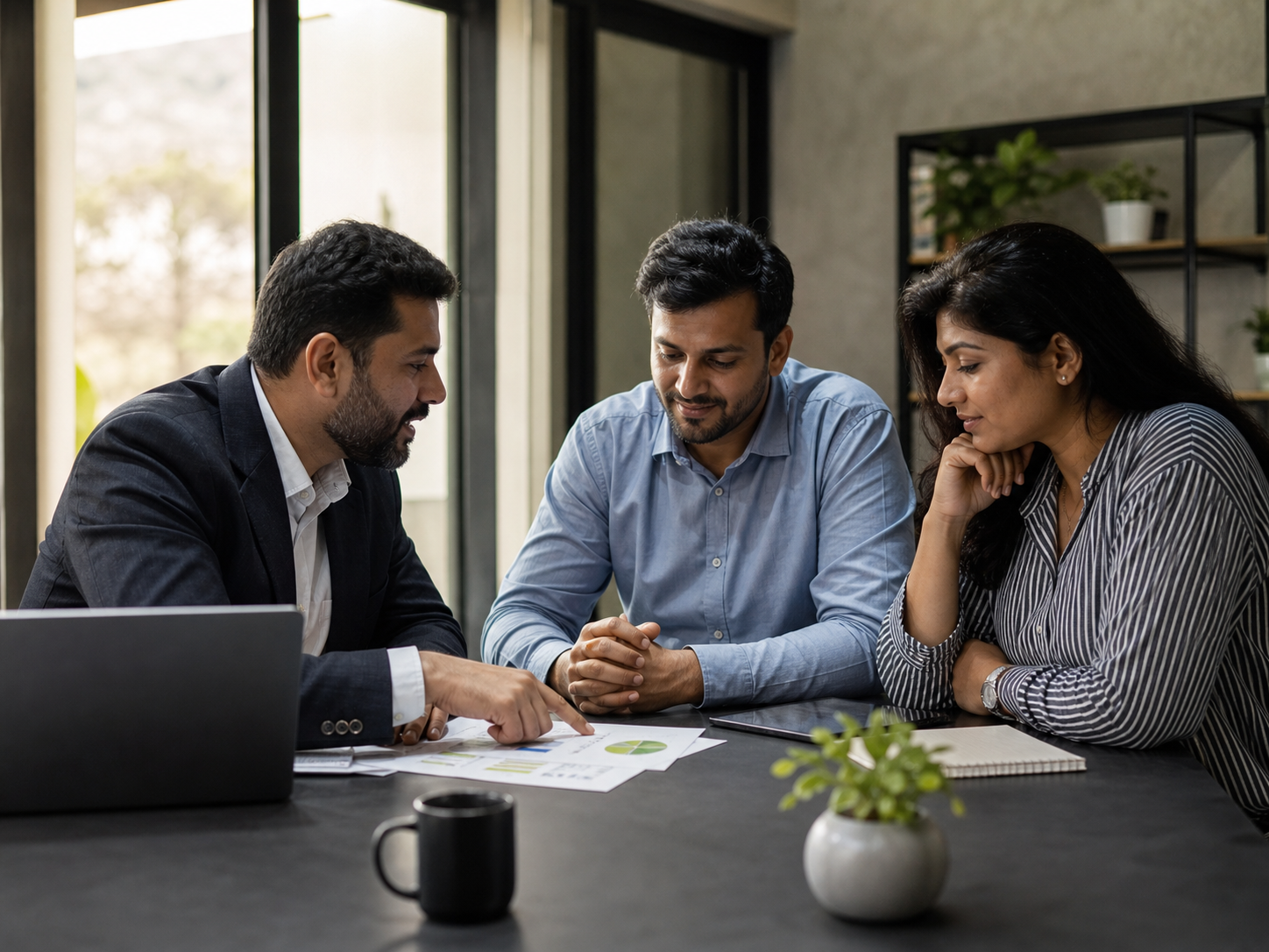 Business owners meeting with a finance advisor